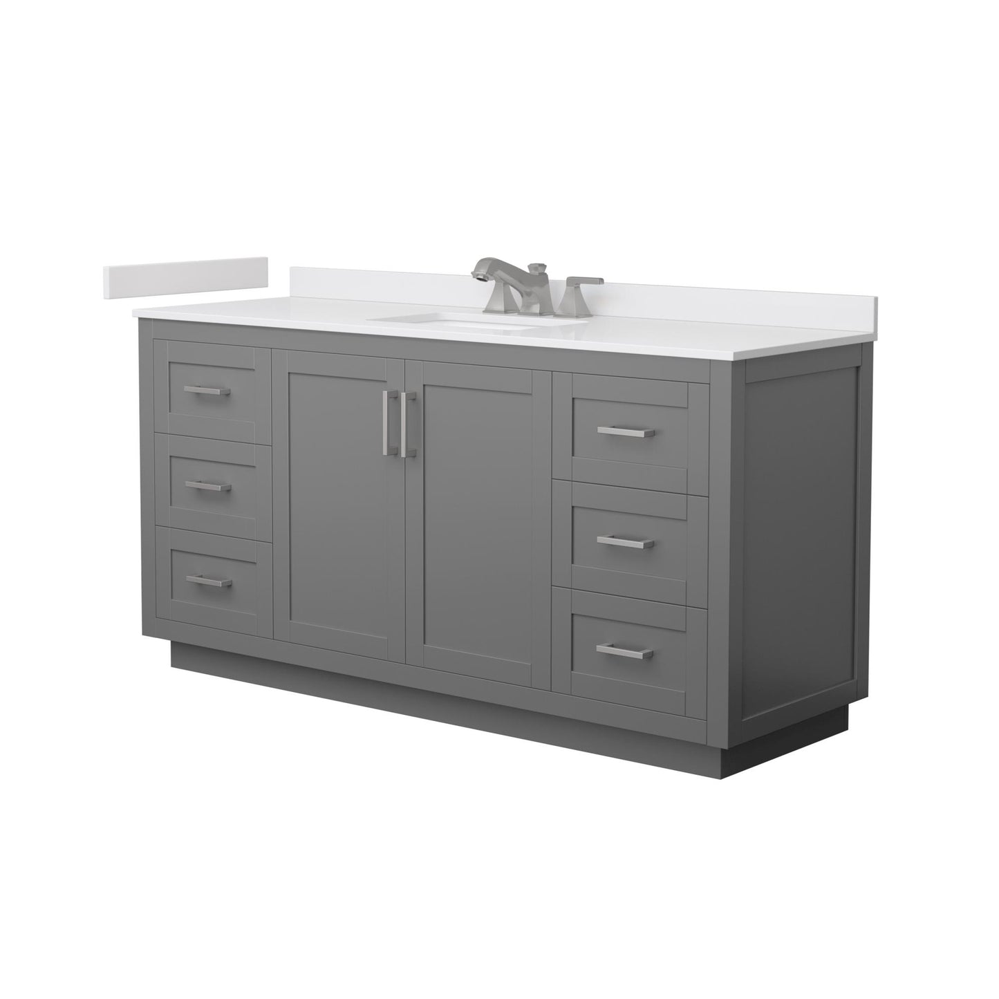Wyndham Collection Miranda 66" Single Bathroom Vanity in Dark Gray, White Cultured Marble Countertop, Undermount Square Sink (3-Hole), Brushed Nickel Trim