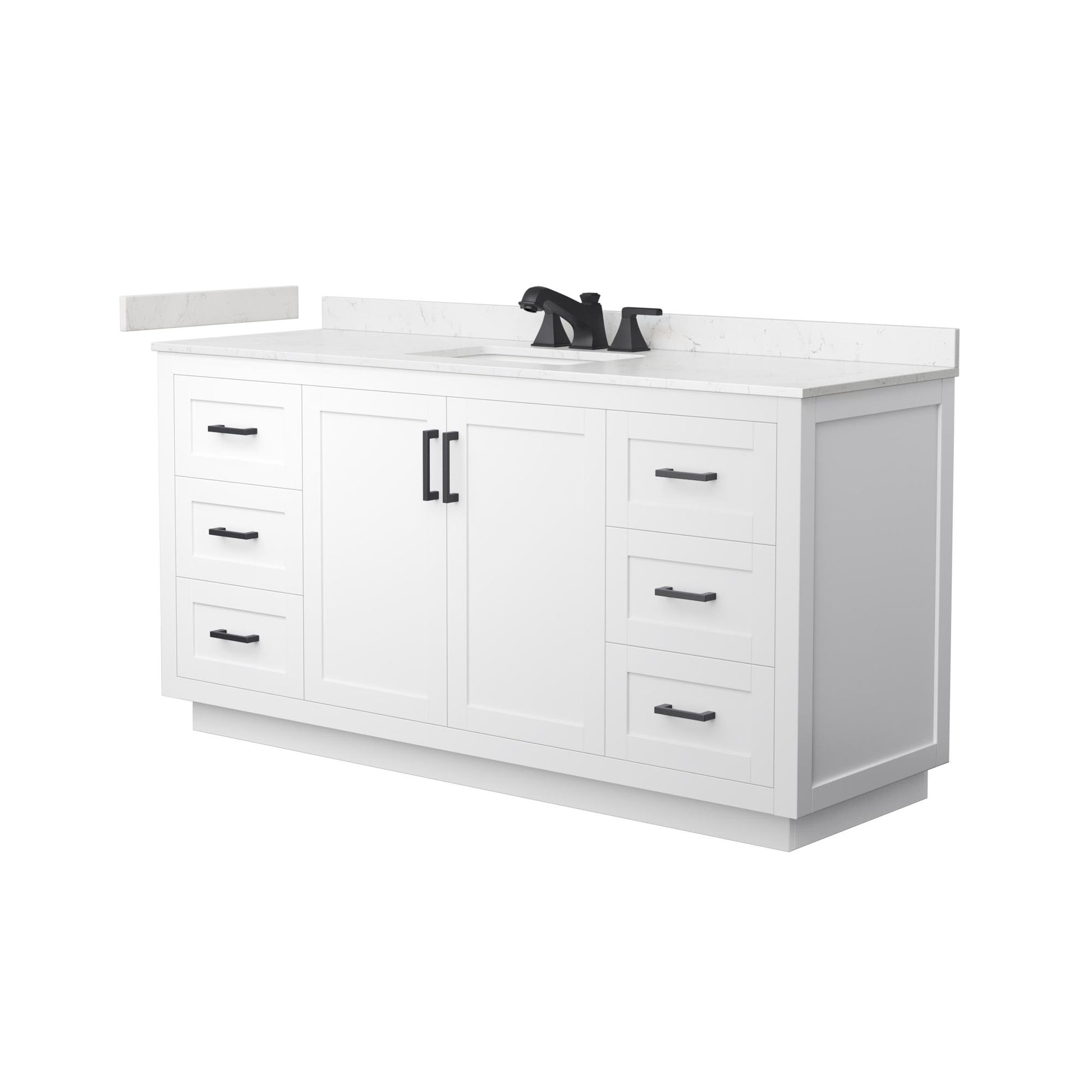 Wyndham Collection Miranda 66" Single Bathroom Vanity in White, Carrara Cultured Marble Countertop, Undermount Square Sink (3-Hole), Matte Black Trim