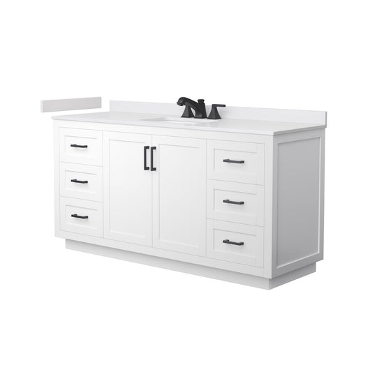 Wyndham Collection Miranda 66" Single Bathroom Vanity in White, White Cultured Marble Countertop, Undermount Square Sink (3-Hole), Matte Black Trim