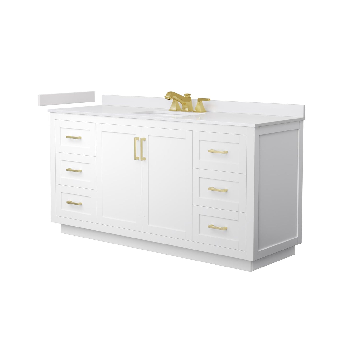 Wyndham Collection Miranda 66" Single Bathroom Vanity in White, White Cultured Marble Countertop, Undermount Square Sink (3-Hole), Brushed Gold Trim
