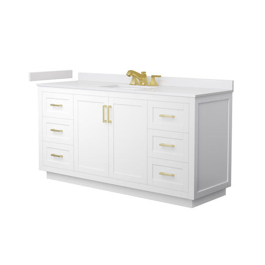 Wyndham Collection Miranda 66" Single Bathroom Vanity in White, White Cultured Marble Countertop, Undermount Square Sink (3-Hole), Brushed Gold Trim