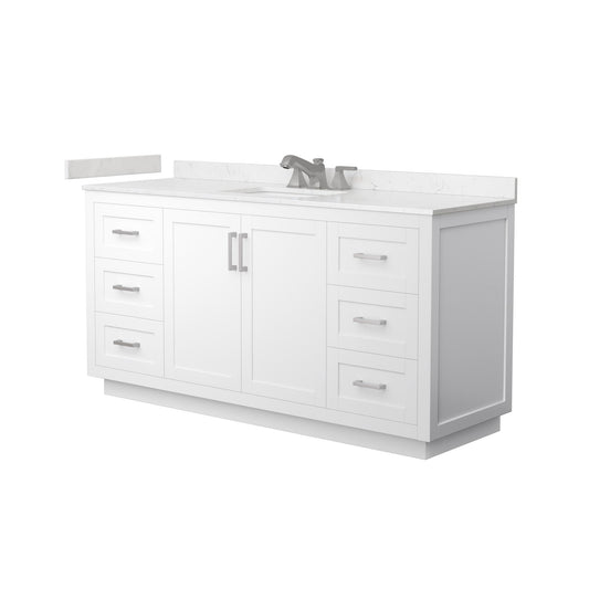 Wyndham Collection Miranda 66" Single Bathroom Vanity in White, Carrara Cultured Marble Countertop, Undermount Square Sink (3-Hole), Brushed Nickel Trim