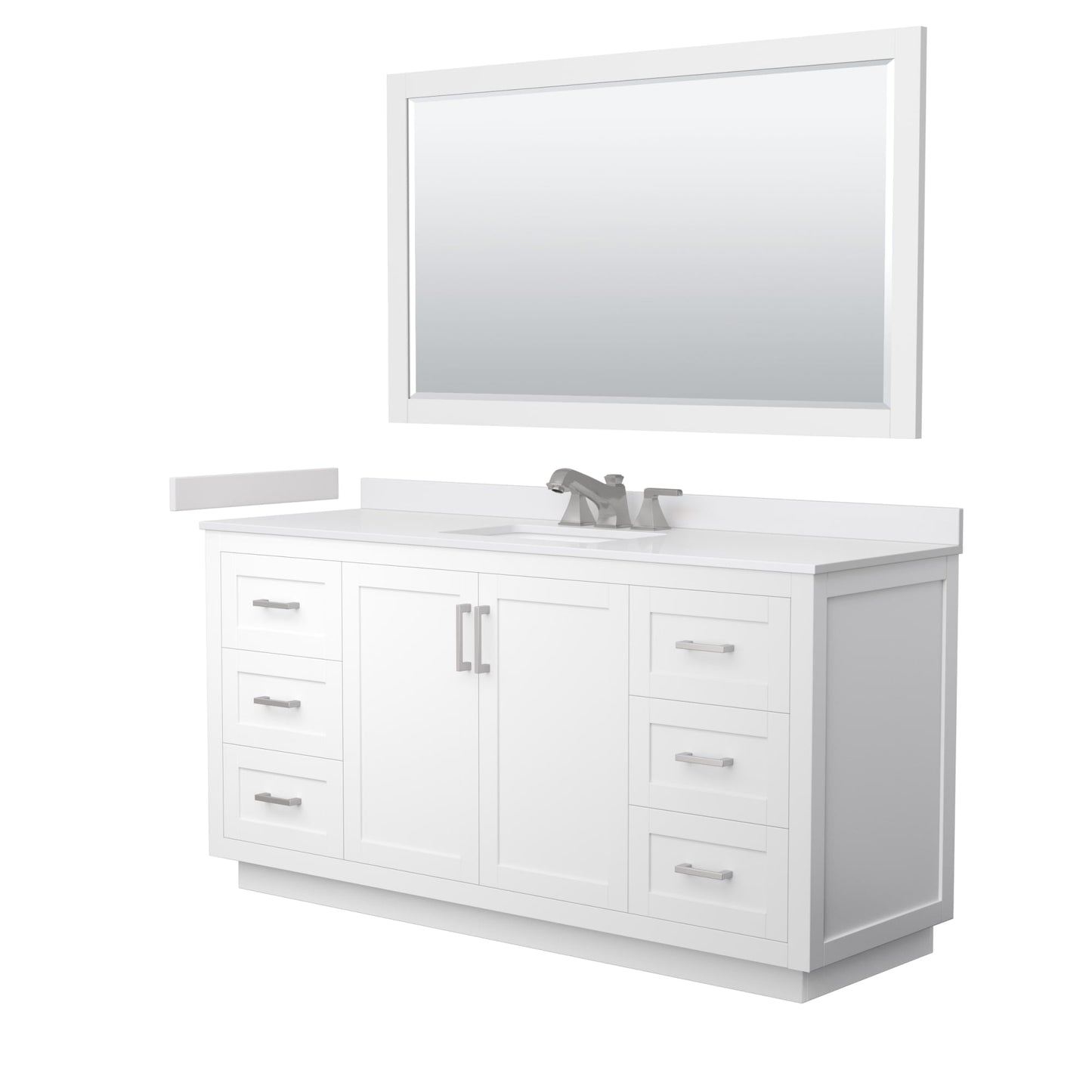 Wyndham Collection Miranda 66" Single Bathroom Vanity in White, White Cultured Marble Countertop, Undermount Square Sink (3-Hole), Brushed Nickel Trim and 58" Mirror