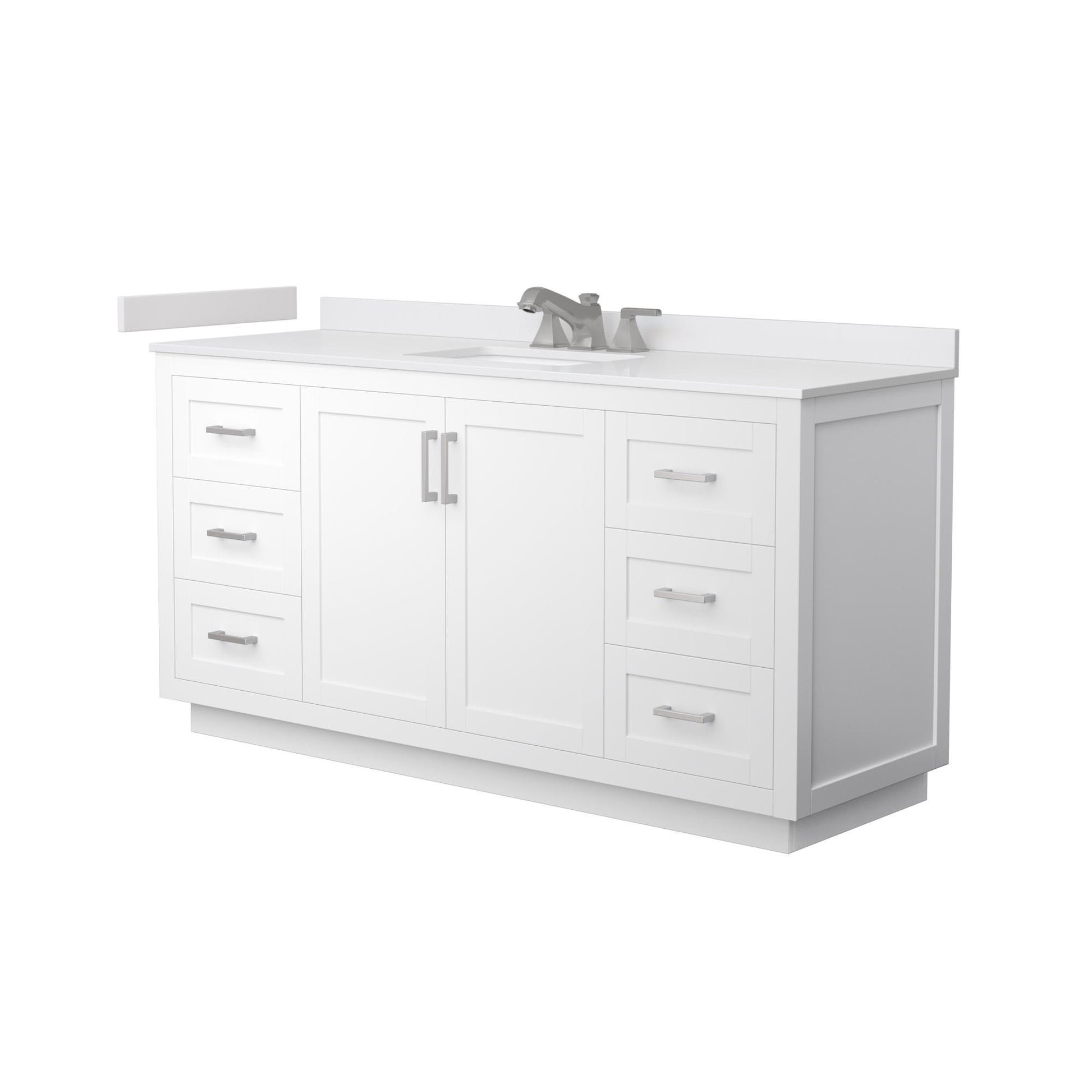 Wyndham Collection Miranda 66" Single Bathroom Vanity in White, White Cultured Marble Countertop, Undermount Square Sink (3-Hole), Brushed Nickel Trim