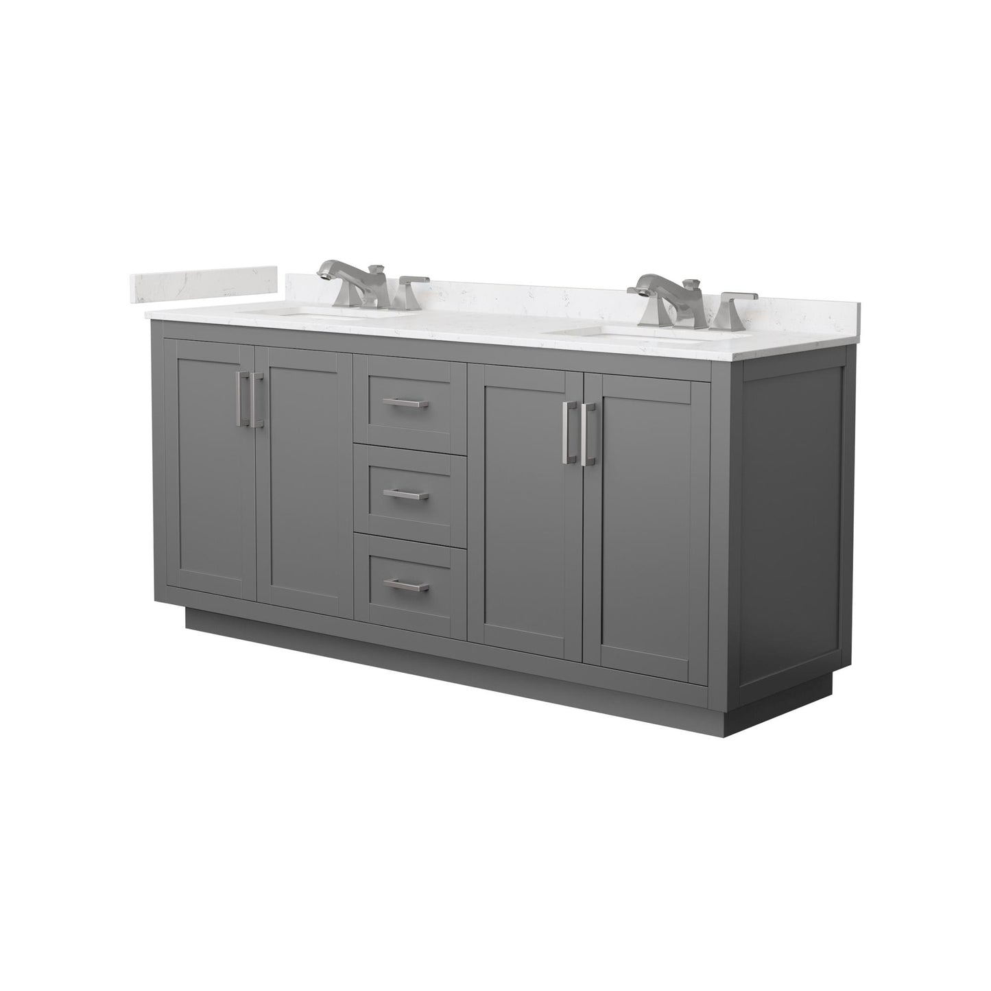 Wyndham Collection Miranda 72" Double Bathroom Vanity in Dark Gray, Carrara Cultured Marble Countertop, Undermount Square Sinks (3-Hole), Brushed Nickel Trim