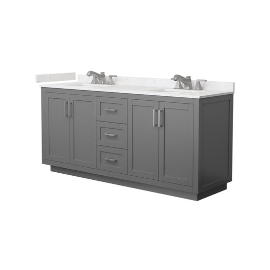 Wyndham Collection Miranda 72" Double Bathroom Vanity in Dark Gray, Carrara Cultured Marble Countertop, Undermount Square Sinks (3-Hole), Brushed Nickel Trim