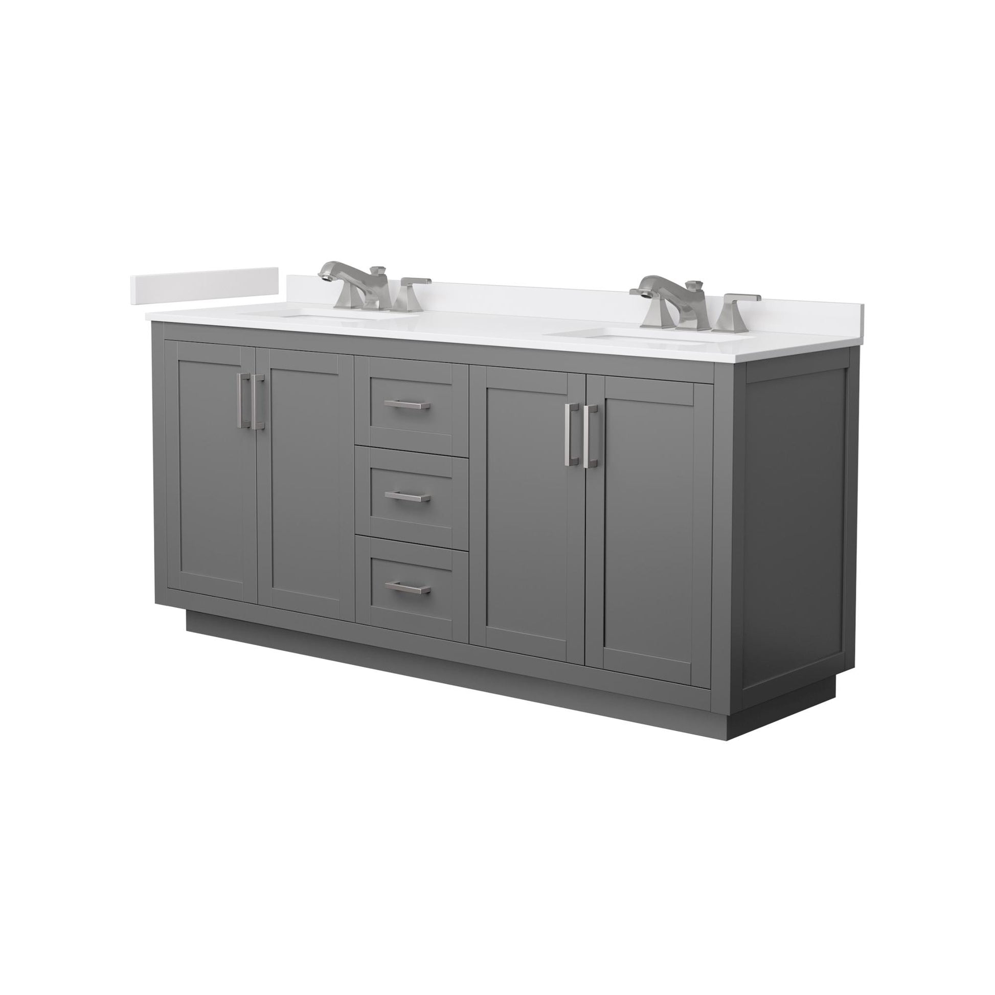 Wyndham Collection Miranda 72" Double Bathroom Vanity in Dark Gray, White Cultured Marble Countertop, Undermount Square Sinks (3-Hole), Brushed Nickel Trim