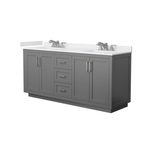 Wyndham Collection Miranda 72" Double Bathroom Vanity in Dark Gray, White Cultured Marble Countertop, Undermount Square Sinks (3-Hole), Brushed Nickel Trim