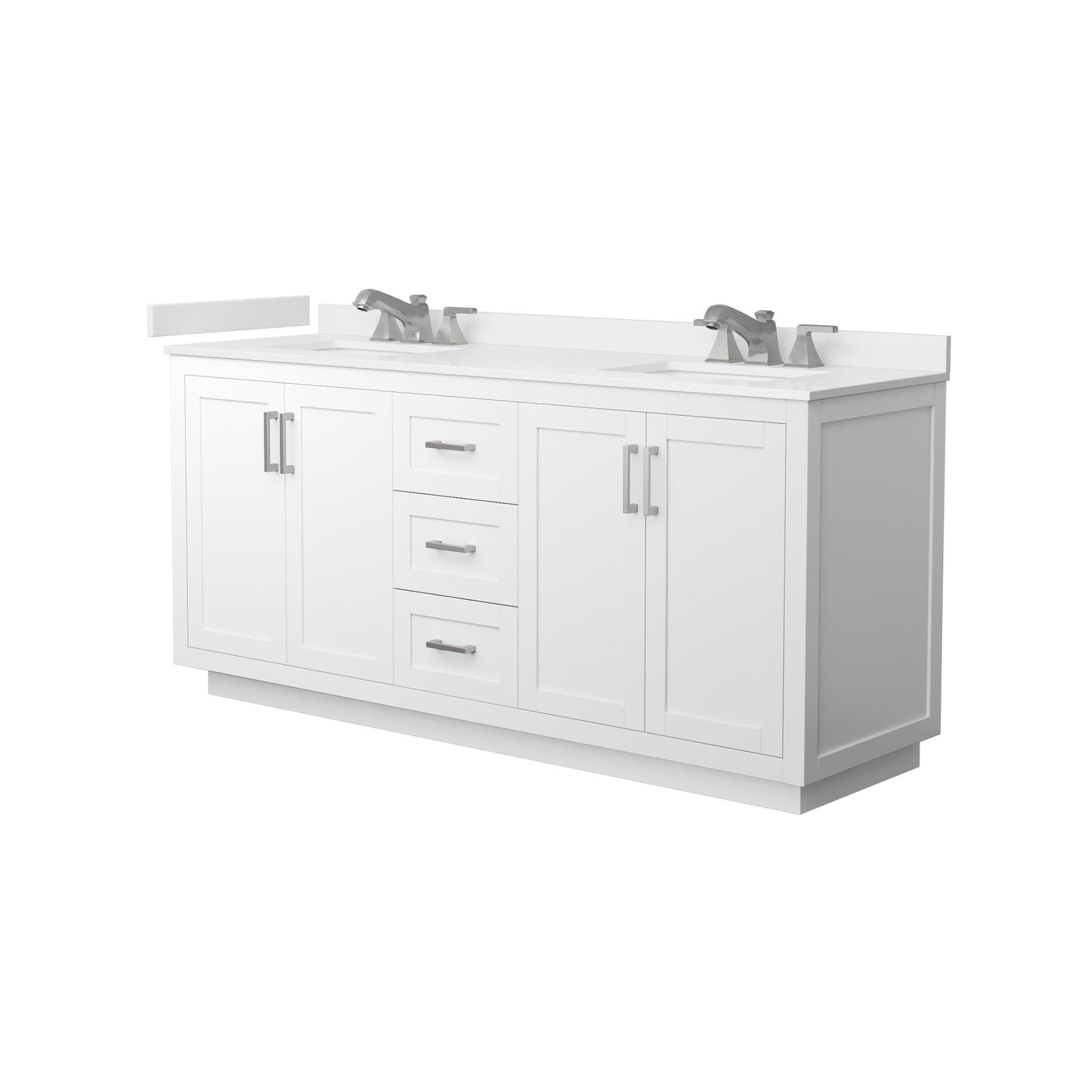 Wyndham Collection Miranda 72" Double Bathroom Vanity in White, White Cultured Marble Countertop, Undermount Square Sinks (3-Hole), Brushed Nickel Trim