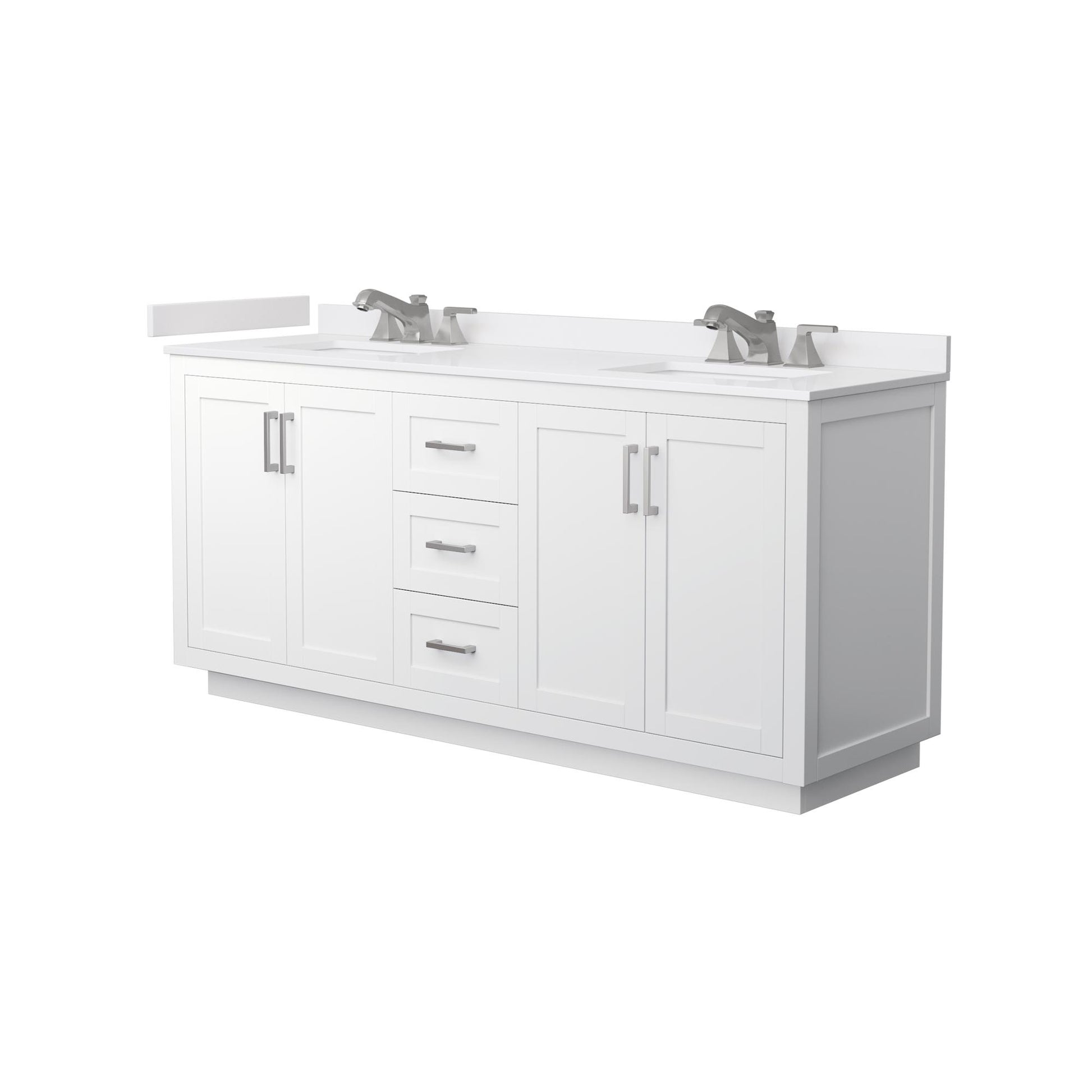 Wyndham Collection Miranda 72" Double Bathroom Vanity in White, White Cultured Marble Countertop, Undermount Square Sinks (3-Hole), Brushed Nickel Trim