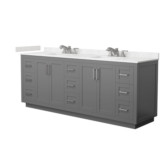 Wyndham Collection Miranda 84" Double Bathroom Vanity in Dark Gray, Carrara Cultured Marble Countertop, Undermount Square Sinks (3-Hole), Brushed Nickel Trim