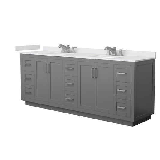 Wyndham Collection Miranda 84" Double Bathroom Vanity in Dark Gray, White Cultured Marble Countertop, Undermount Square Sinks (3-Hole), Brushed Nickel Trim