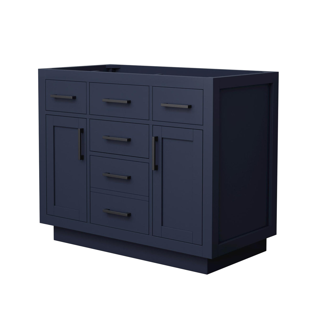 Wyndham Collection Beckett TK 42" Single Bathroom Vanity With Toe Kick in Dark Blue, No Countertop, No Sink, Matte Black Trim