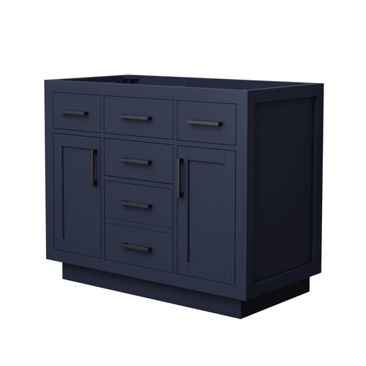 Wyndham Collection Beckett TK 42" Single Bathroom Vanity With Toe Kick in Dark Blue, No Countertop, No Sink, Matte Black Trim