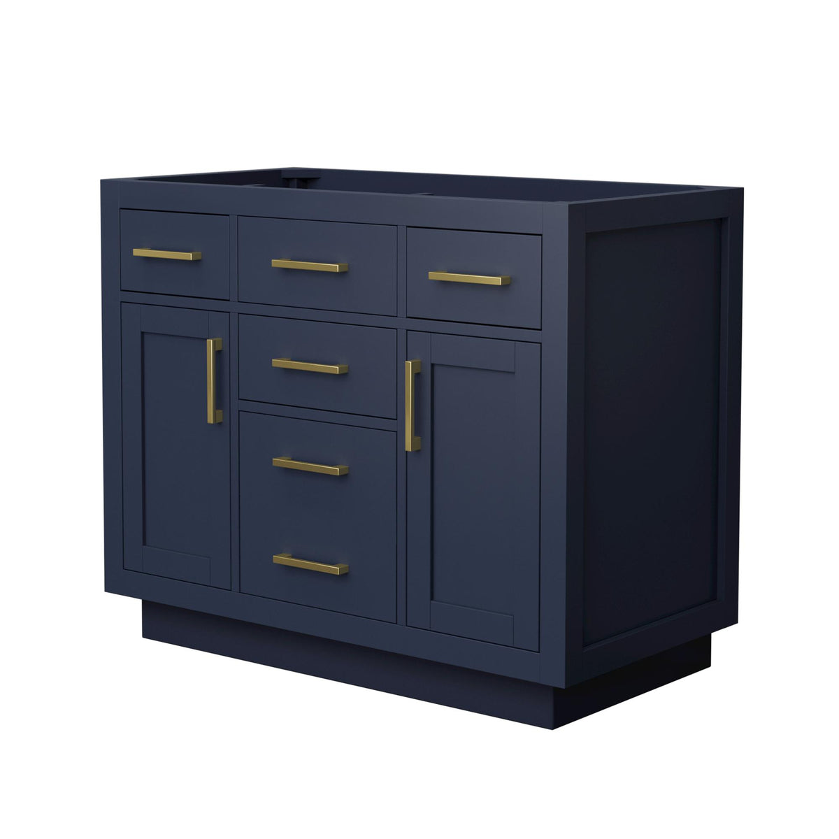 Wyndham Collection Beckett TK 42" Single Bathroom Vanity With Toe Kick in Dark Blue, No Countertop, No Sink, Brushed Gold Trim