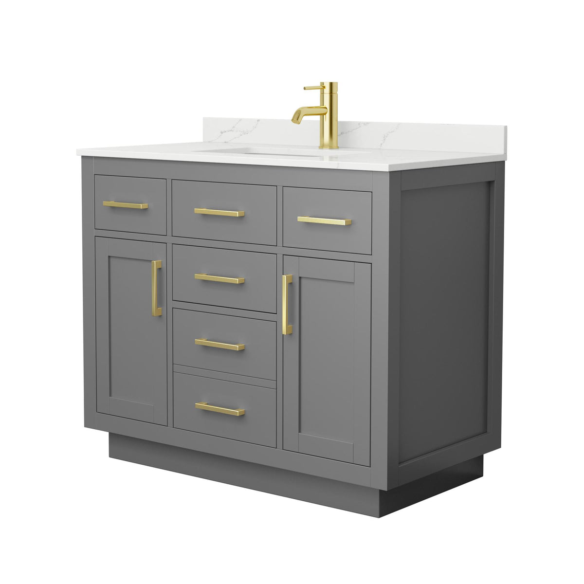 Wyndham Collection Beckett TK 42" Single Bathroom Vanity With Toe Kick in Dark Gray, Giotto Quartz Countertop, Undermount Square Sink (1-Hole), Brushed Gold Trim