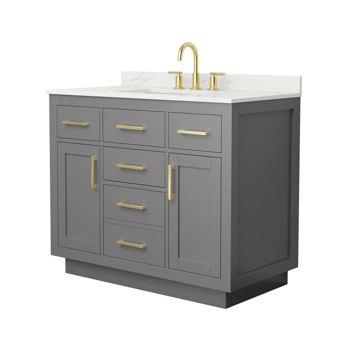 Wyndham Collection Beckett TK 42" Single Bathroom Vanity With Toe Kick in Dark Gray, Giotto Quartz Countertop, Undermount Square Sink (3-Hole), Brushed Gold Trim