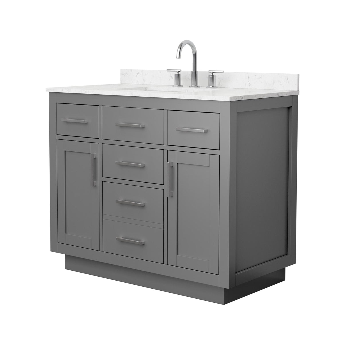 Wyndham Collection Beckett TK 42" Single Bathroom Vanity With Toe Kick in Dark Gray, Carrara Cultured Marble Countertop, Undermount Square Sink (3-Hole), Brushed Nickel Trim