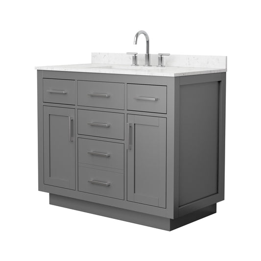 Wyndham Collection Beckett TK 42" Single Bathroom Vanity With Toe Kick in Dark Gray, Carrara Cultured Marble Countertop, Undermount Square Sink (3-Hole), Brushed Nickel Trim