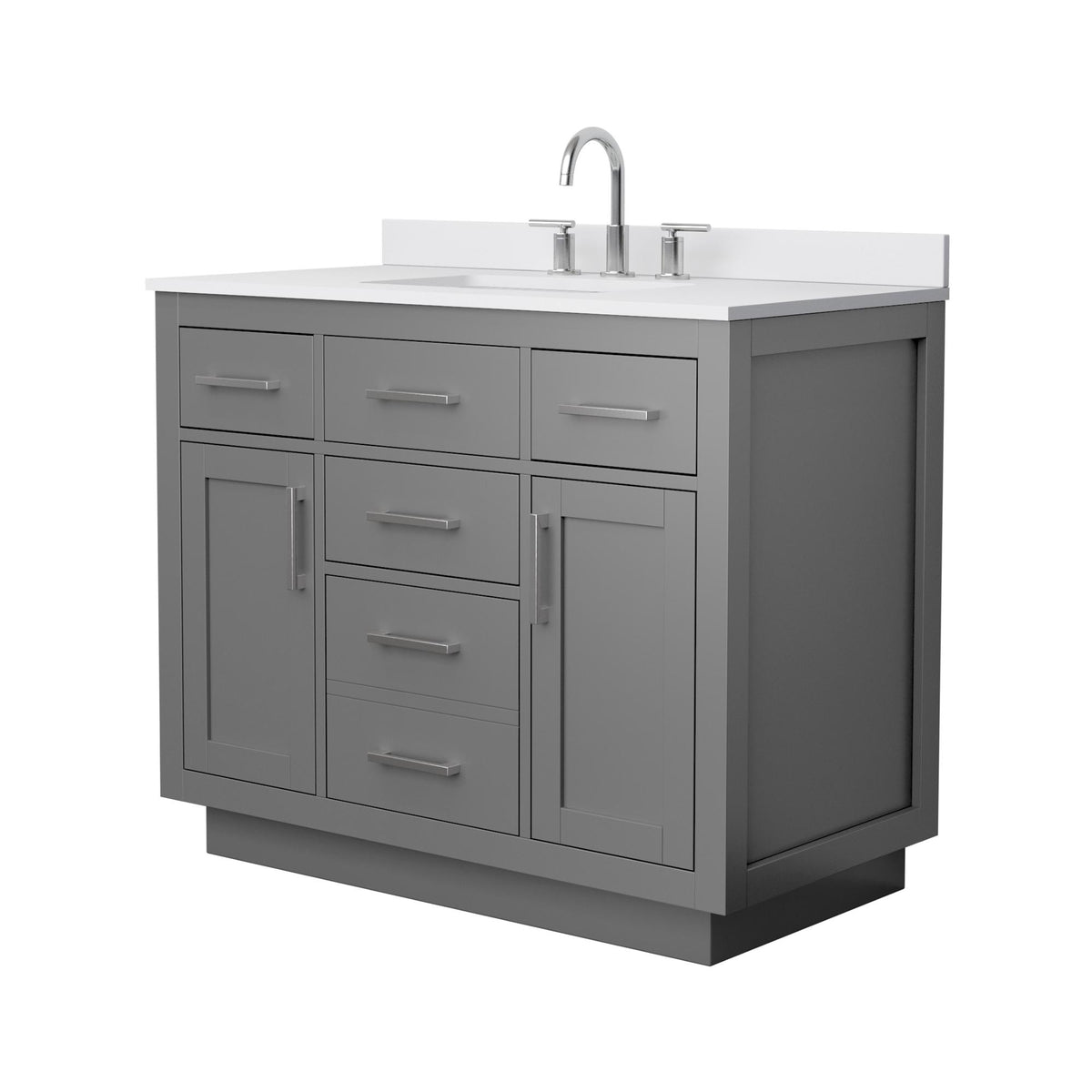 Wyndham Collection Beckett TK 42" Single Bathroom Vanity With Toe Kick in Dark Gray, White Cultured Marble Countertop, Undermount Square Sink (3-Hole), Brushed Nickel Trim