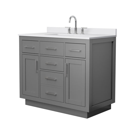 Wyndham Collection Beckett TK 42" Single Bathroom Vanity With Toe Kick in Dark Gray, White Cultured Marble Countertop, Undermount Square Sink (3-Hole), Brushed Nickel Trim