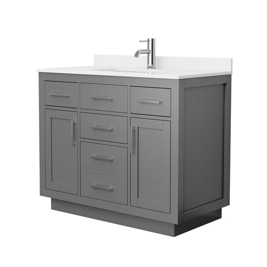 Wyndham Collection Beckett TK 42" Single Bathroom Vanity With Toe Kick in Dark Gray, White Quartz Countertop, Undermount Square Sink (1-Hole), Brushed Nickel Trim