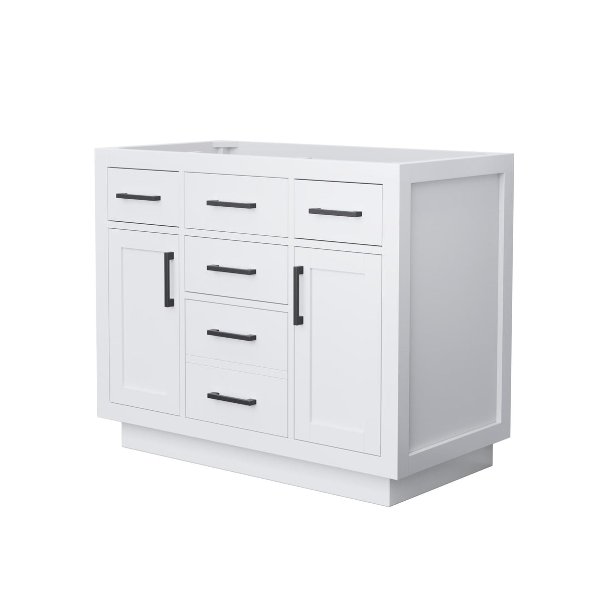 Wyndham Collection Beckett TK 42" Single Bathroom Vanity With Toe Kick in White, No Countertop, No Sink, Matte Black Trim
