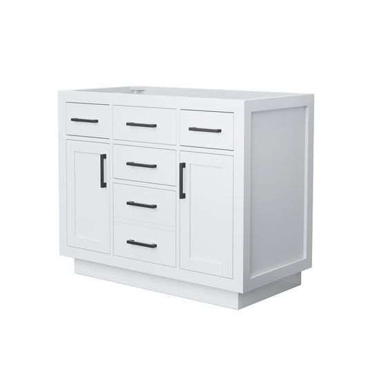 Wyndham Collection Beckett TK 42" Single Bathroom Vanity With Toe Kick in White, No Countertop, No Sink, Matte Black Trim