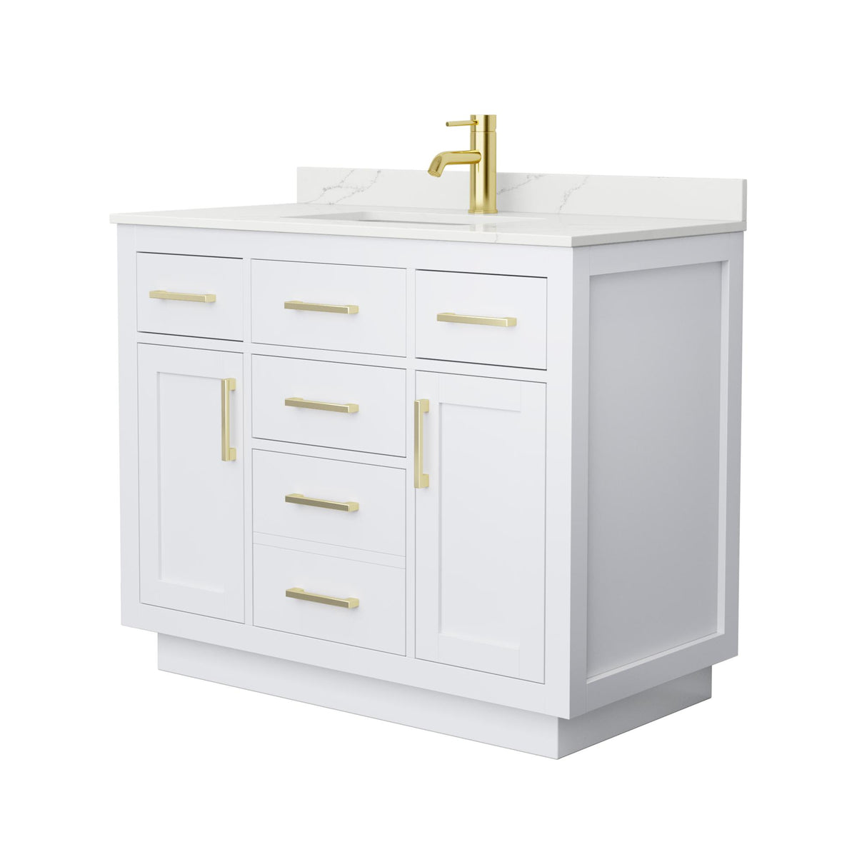 Wyndham Collection Beckett TK 42" Single Bathroom Vanity With Toe Kick in White, Giotto Quartz Countertop, Undermount Square Sink (1-Hole), Brushed Gold Trim
