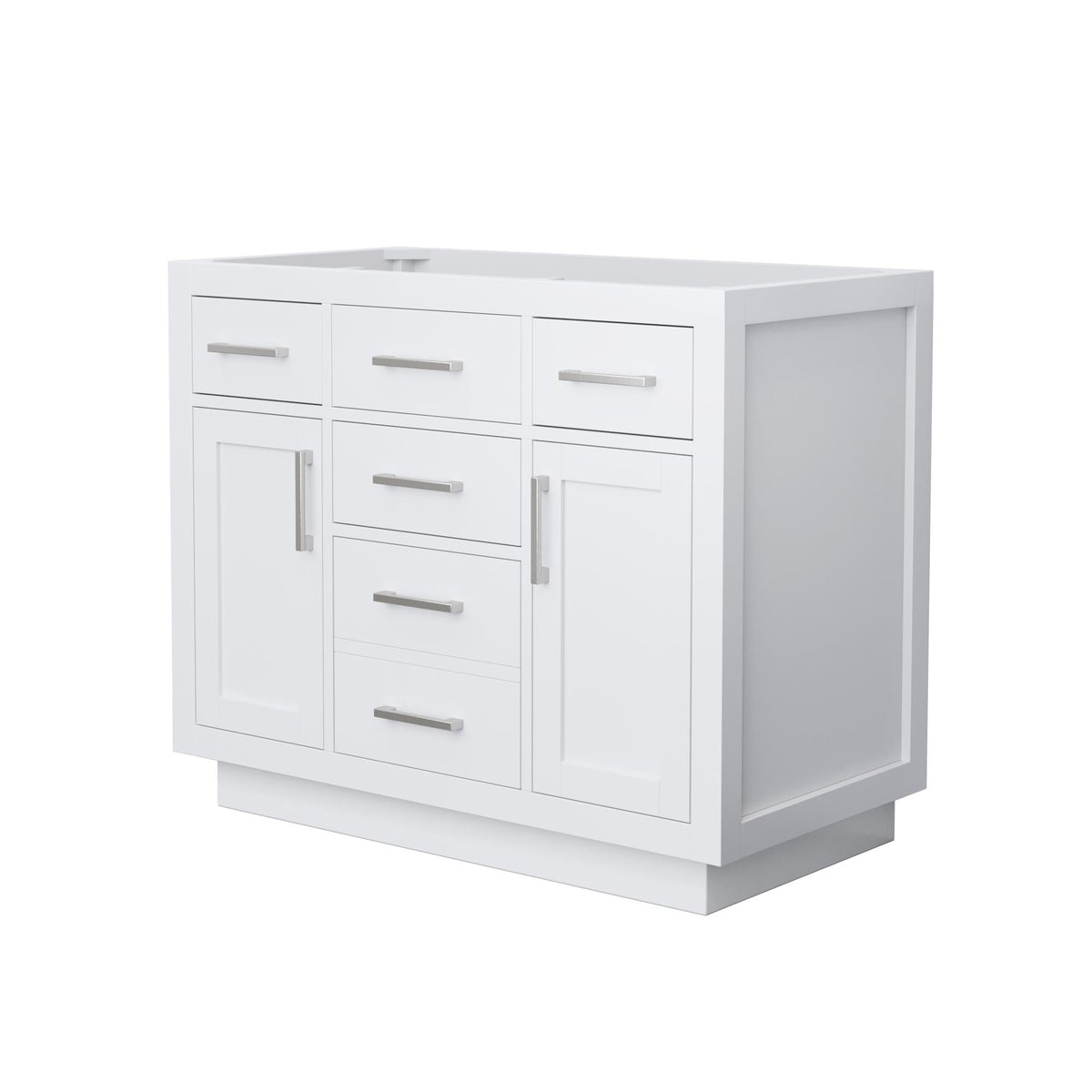 Wyndham Collection Beckett TK 42" Single Bathroom Vanity With Toe Kick in White, No Countertop, No Sink, Brushed Nickel Trim