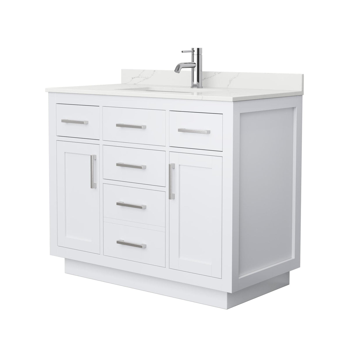 Wyndham Collection Beckett TK 42" Single Bathroom Vanity With Toe Kick in White, Giotto Quartz Countertop, Undermount Square Sink (1-Hole), Brushed Nickel Trim
