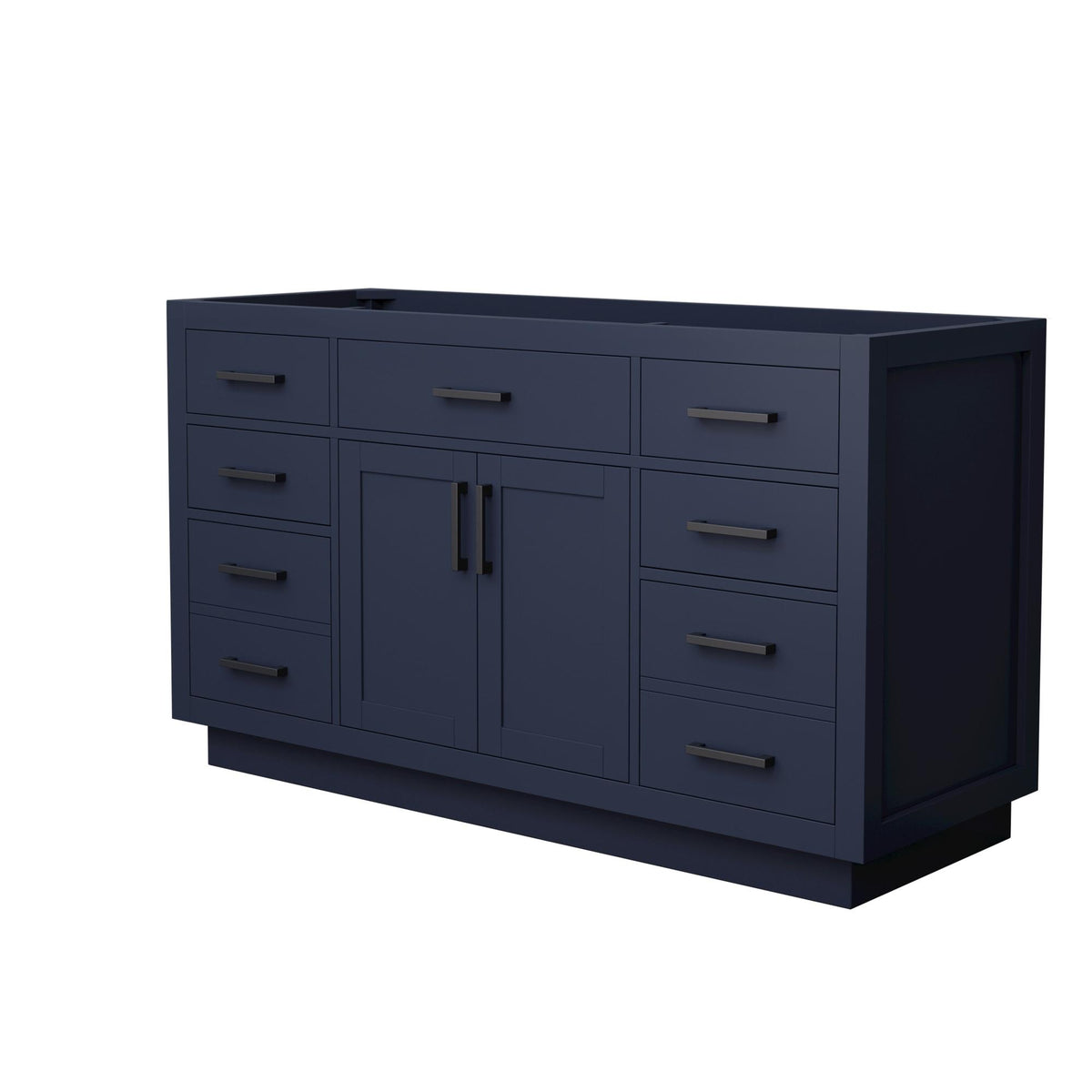Wyndham Collection Beckett TK 60" Single Bathroom Vanity With Toe Kick in Dark Blue, No Countertop, No Sink, Matte Black Trim