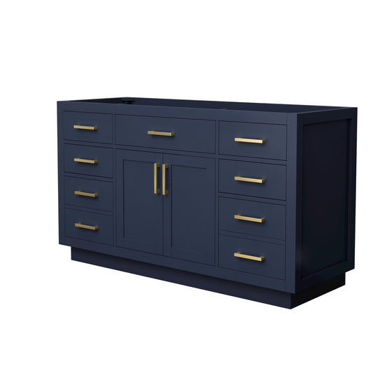 Wyndham Collection Beckett TK 60" Single Bathroom Vanity With Toe Kick in Dark Blue, No Countertop, No Sink, Brushed Gold Trim