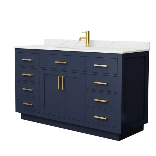 Wyndham Collection Beckett TK 60" Single Bathroom Vanity With Toe Kick in Dark Blue, Giotto Quartz Countertop, Undermount Square Sink (1-Hole), Brushed Gold Trim