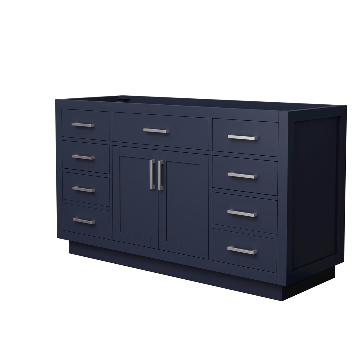 Wyndham Collection Beckett TK 60" Single Bathroom Vanity With Toe Kick in Dark Blue, No Countertop, No Sink, Brushed Nickel Trim