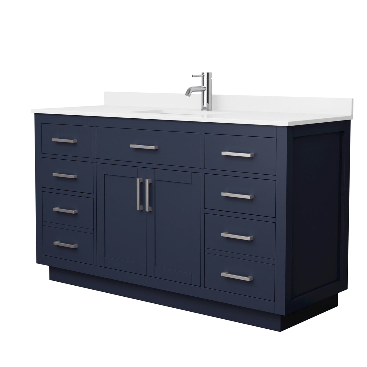 Wyndham Collection Beckett TK 60" Single Bathroom Vanity With Toe Kick in Dark Blue, White Quartz Countertop, Undermount Square Sink (1-Hole), Brushed Nickel Trim