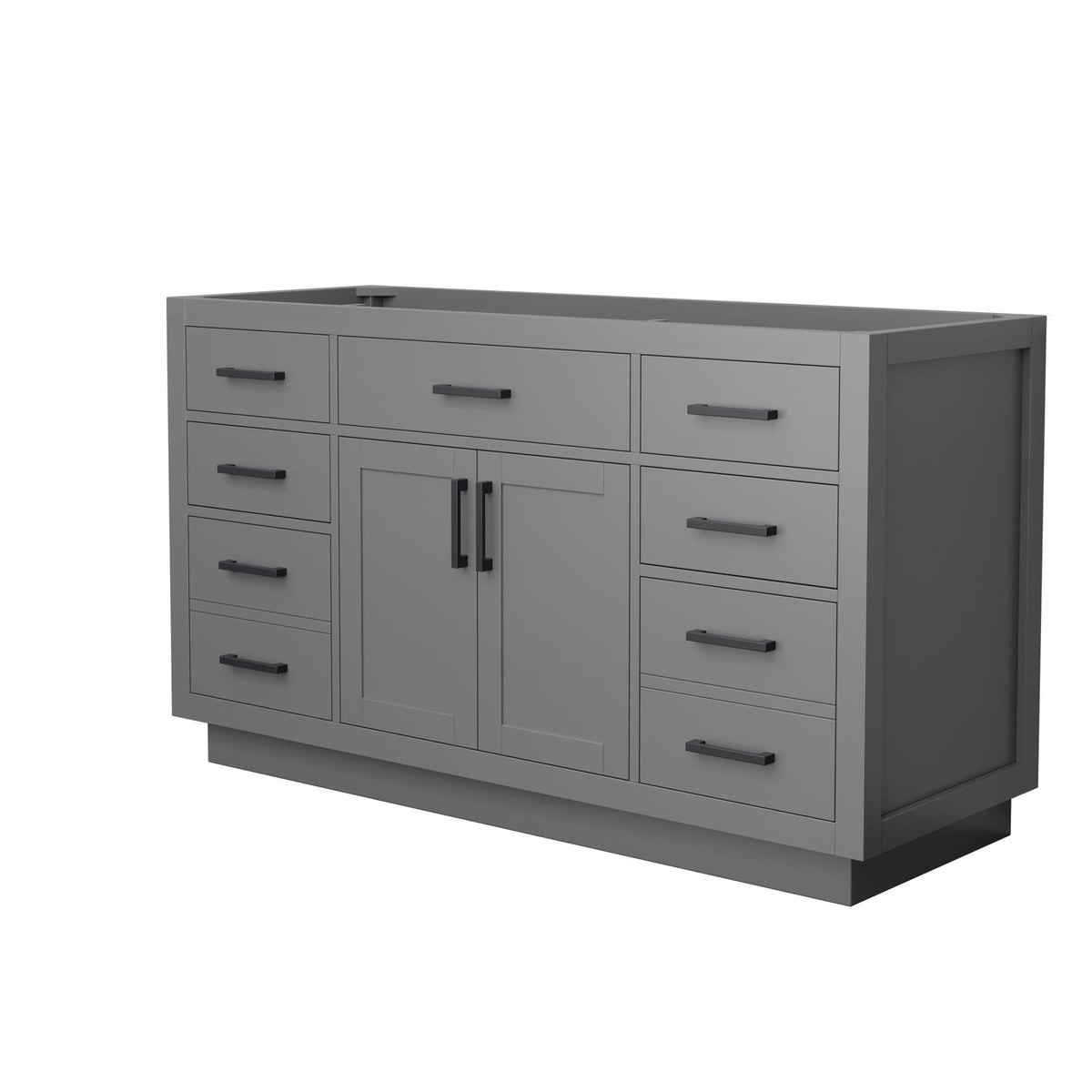 Wyndham Collection Beckett TK 60" Single Bathroom Vanity With Toe Kick in Dark Gray, No Countertop, No Sink, Matte Black Trim