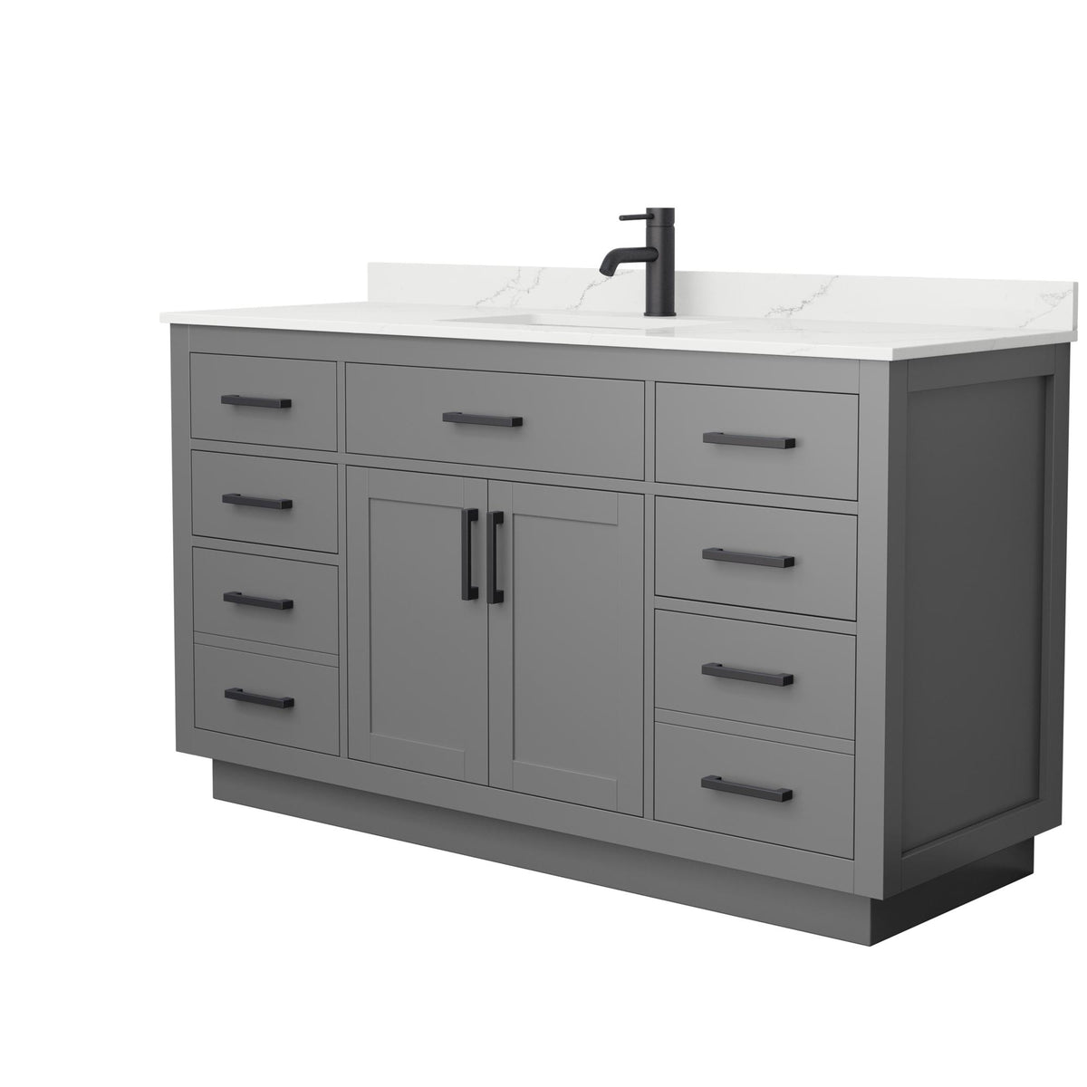 Wyndham Collection Beckett TK 60" Single Bathroom Vanity With Toe Kick in Dark Gray, Giotto Quartz Countertop, Undermount Square Sink (1-Hole), Matte Black Trim