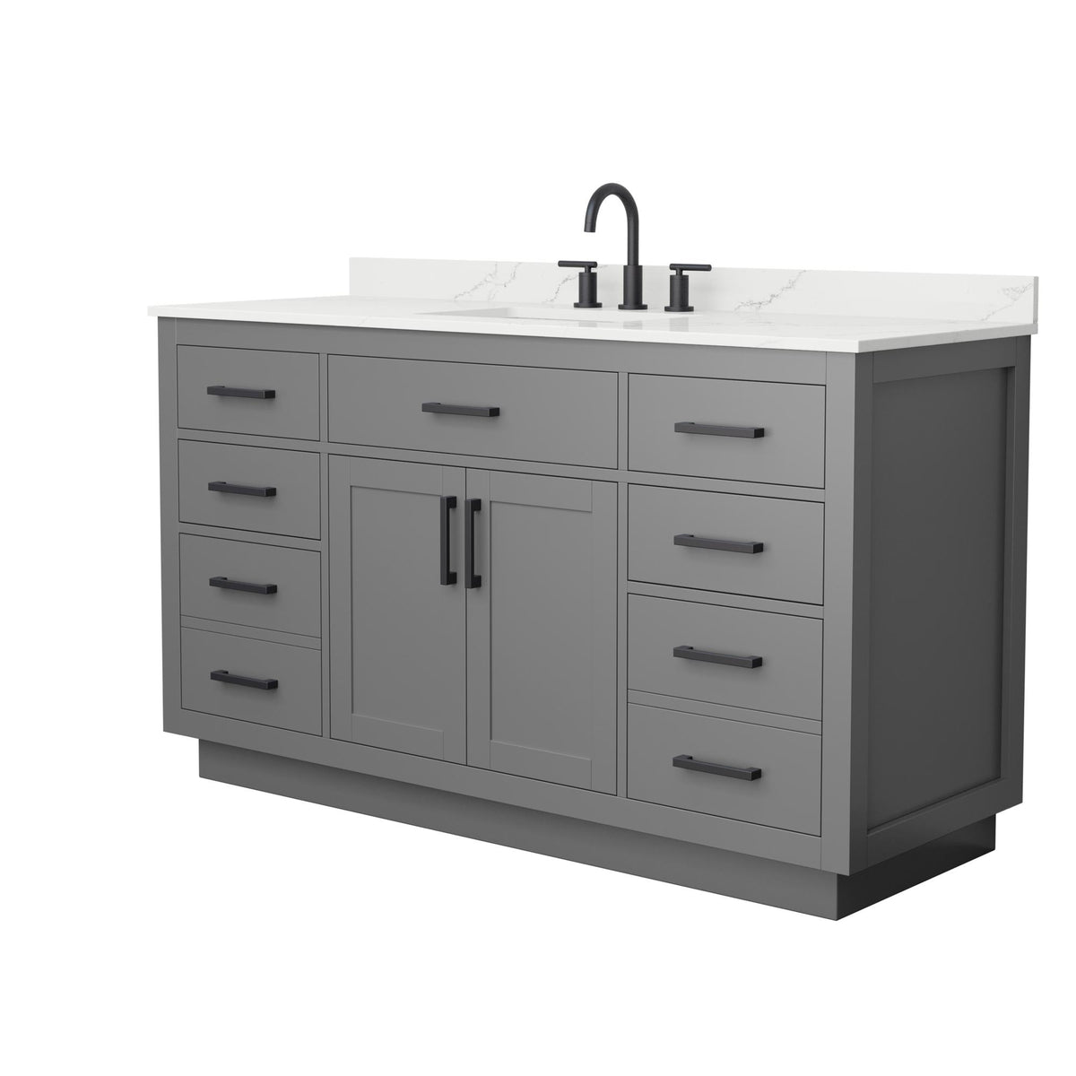 Wyndham Collection Beckett TK 60" Single Bathroom Vanity With Toe Kick in Dark Gray, Giotto Quartz Countertop, Undermount Square Sink (3-Hole), Matte Black Trim
