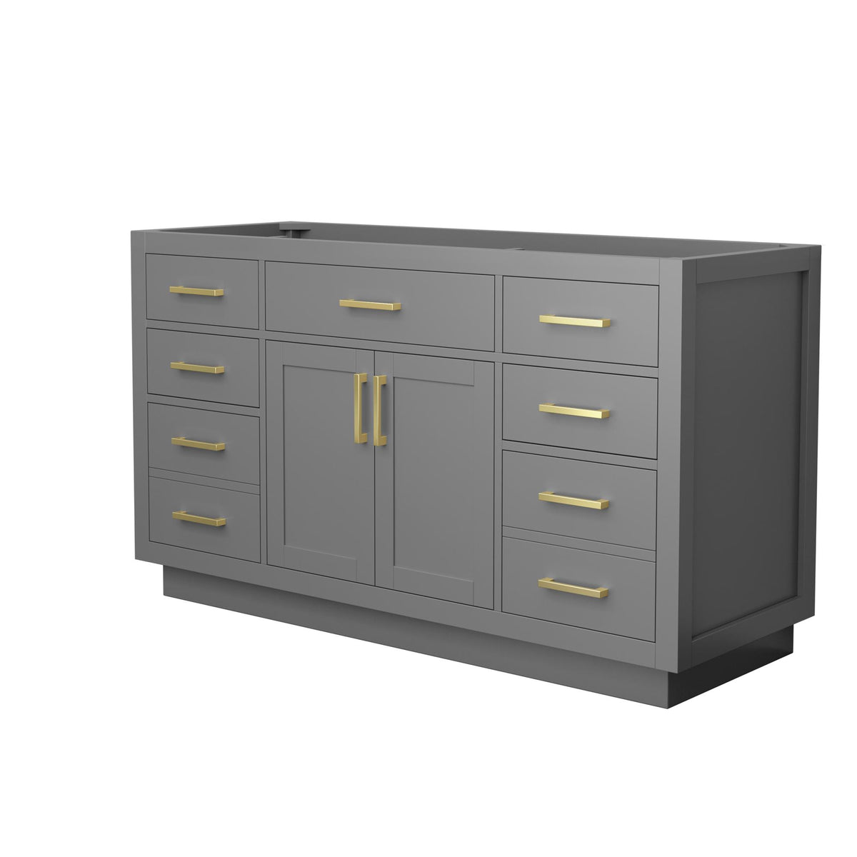 Wyndham Collection Beckett TK 60" Single Bathroom Vanity With Toe Kick in Dark Gray, No Countertop, No Sink, Brushed Gold Trim