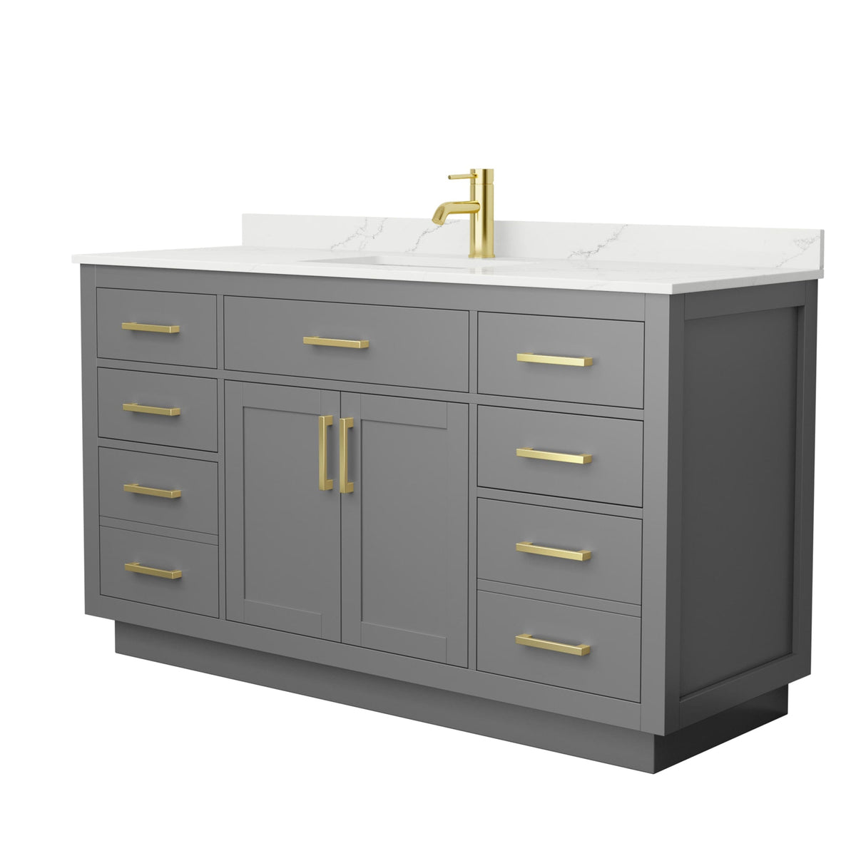 Wyndham Collection Beckett TK 60" Single Bathroom Vanity With Toe Kick in Dark Gray, Giotto Quartz Countertop, Undermount Square Sink (1-Hole), Brushed Gold Trim
