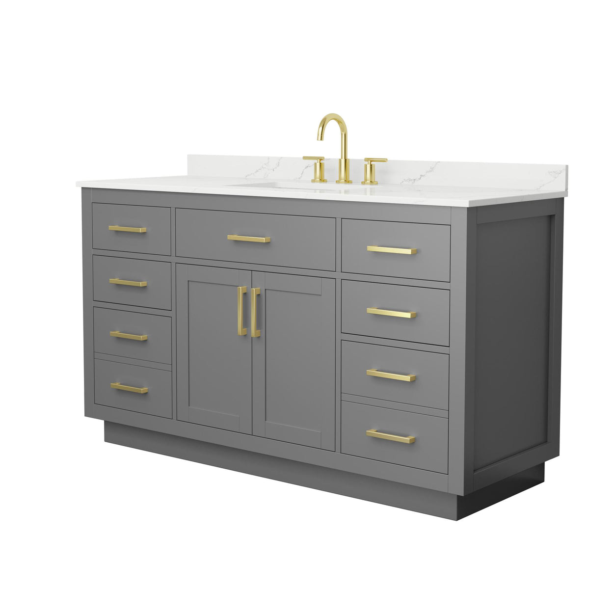 Wyndham Collection Beckett TK 60" Single Bathroom Vanity With Toe Kick in Dark Gray, Giotto Quartz Countertop, Undermount Square Sink (3-Hole), Brushed Gold Trim