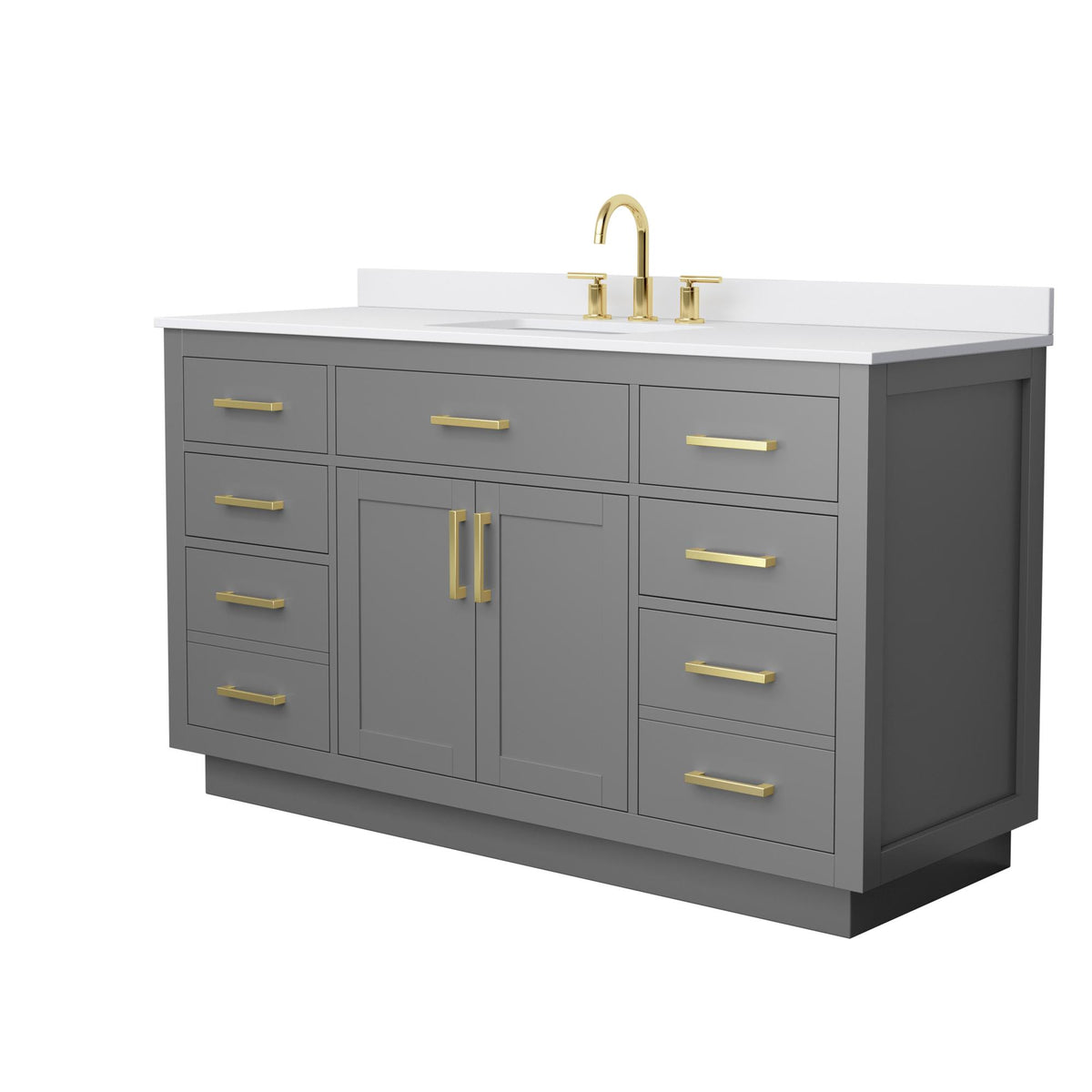 Wyndham Collection Beckett TK 60" Single Bathroom Vanity With Toe Kick in Dark Gray, White Cultured Marble Countertop, Undermount Square Sink (3-Hole), Brushed Gold Trim