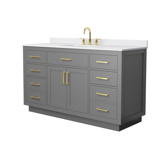 Wyndham Collection Beckett TK 60" Single Bathroom Vanity With Toe Kick in Dark Gray, White Cultured Marble Countertop, Undermount Square Sink (3-Hole), Brushed Gold Trim