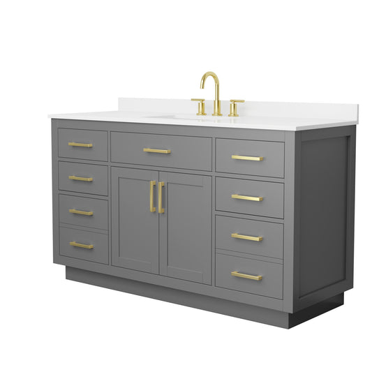 Wyndham Collection Beckett TK 60" Single Bathroom Vanity With Toe Kick in Dark Gray, White Quartz Countertop, Undermount Square Sink (3-Hole), Brushed Gold Trim
