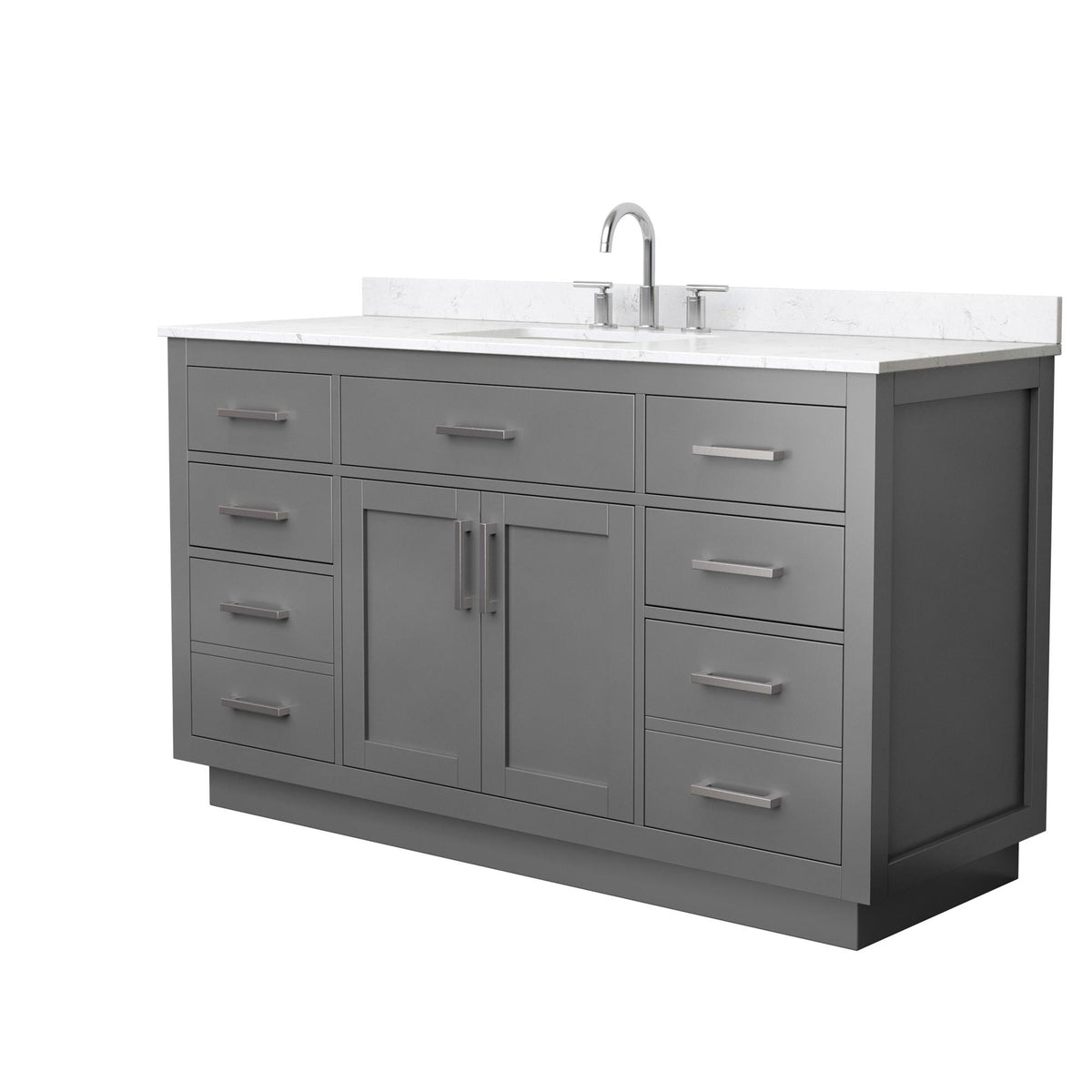 Wyndham Collection Beckett TK 60" Single Bathroom Vanity With Toe Kick in Dark Gray, Carrara Cultured Marble Countertop, Undermount Square Sink (3-Hole), Brushed Nickel Trim