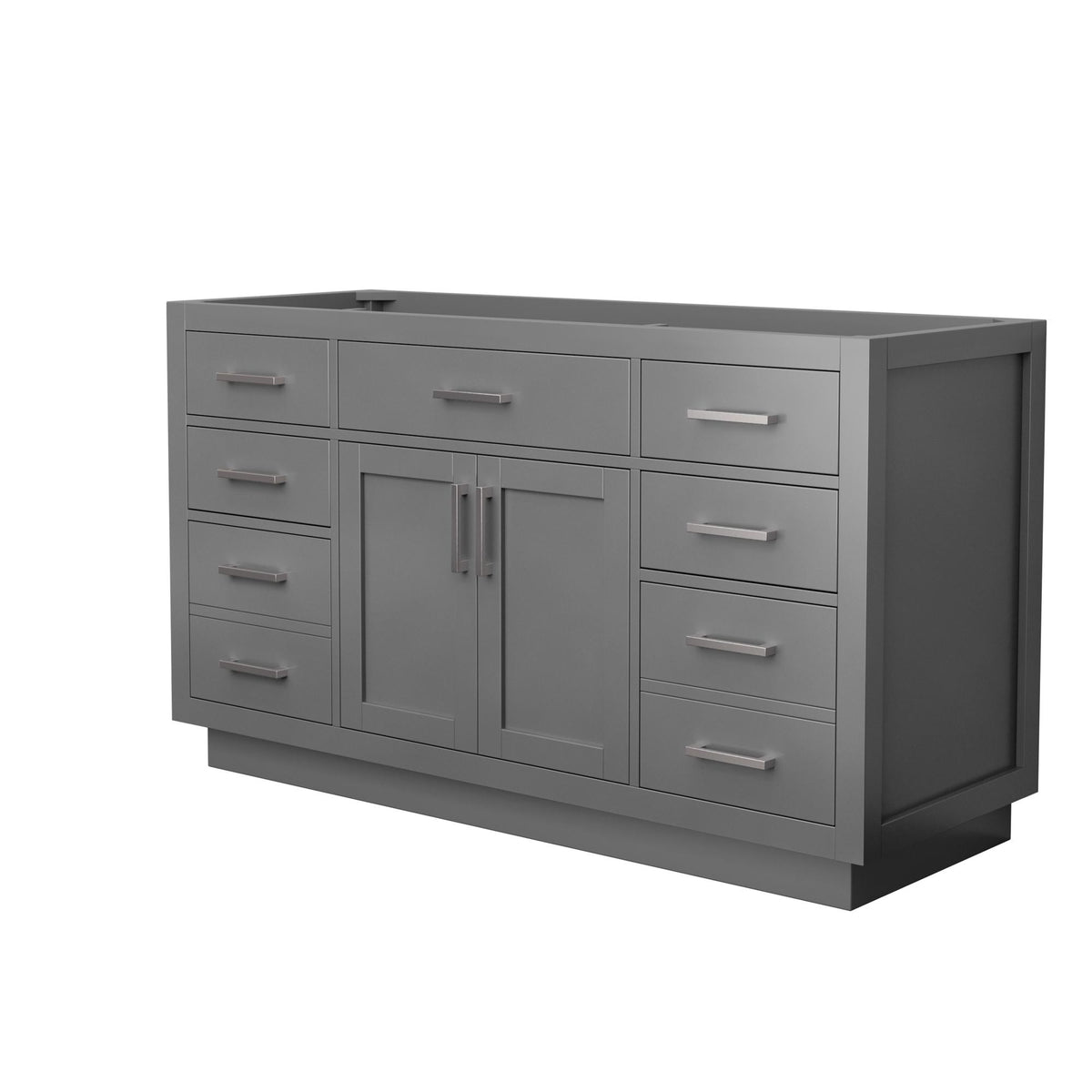 Wyndham Collection Beckett TK 60" Single Bathroom Vanity With Toe Kick in Dark Gray, No Countertop, No Sink, Brushed Nickel Trim