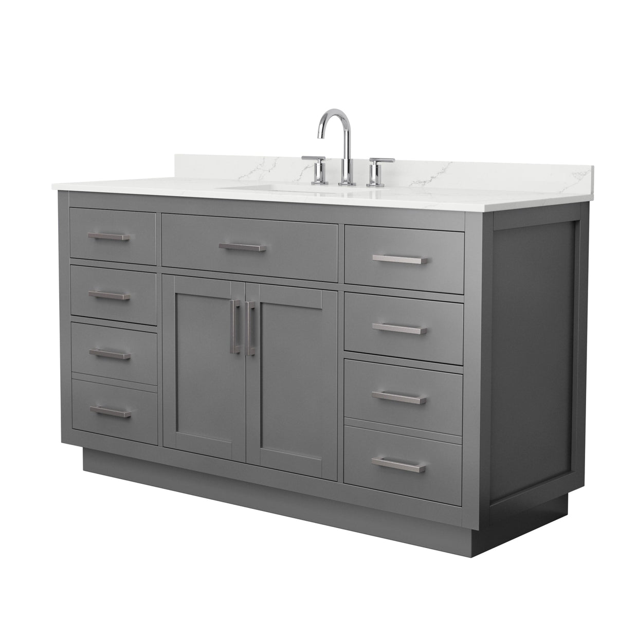 Wyndham Collection Beckett TK 60" Single Bathroom Vanity With Toe Kick in Dark Gray, Giotto Quartz Countertop, Undermount Square Sink (3-Hole), Brushed Nickel Trim
