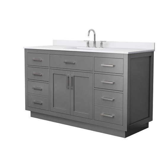Wyndham Collection Beckett TK 60" Single Bathroom Vanity With Toe Kick in Dark Gray, White Cultured Marble Countertop, Undermount Square Sink (3-Hole), Brushed Nickel Trim