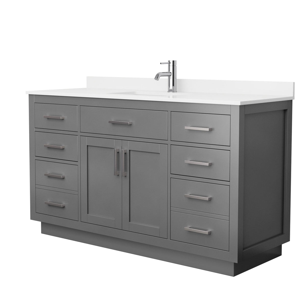 Wyndham Collection Beckett TK 60" Single Bathroom Vanity With Toe Kick in Dark Gray, White Quartz Countertop, Undermount Square Sink (1-Hole), Brushed Nickel Trim